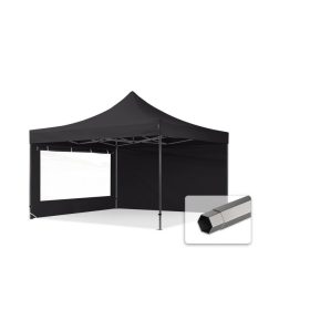   TP 4x4m összecsukható 750N acél vázas pavilon, 2 db oldalfallal - fekete