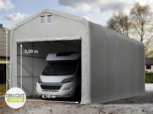 Garažni šator 6x12-bočna visina:4m, ulaz:4,1x4,0m-vatrootporno-WIKINGER PVC 720g/m2-sive boje