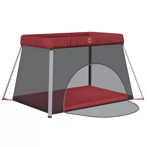  piros vászonszövet babajáróka matraccal