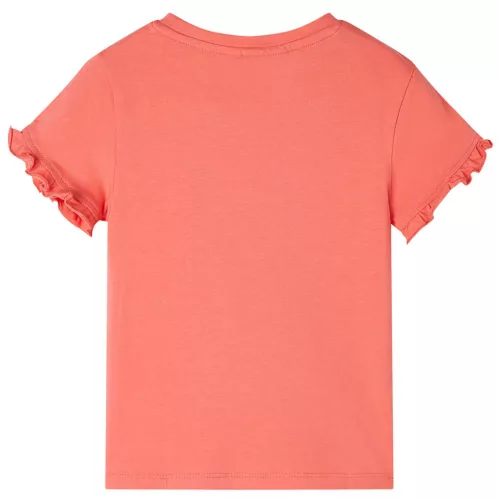 Korall színű fodros ujjú gyerekpóló 140