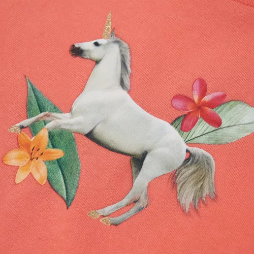 Korall színű fodros ujjú gyerekpóló 140