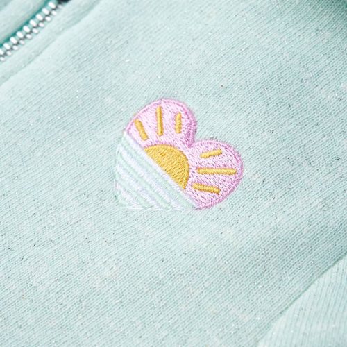 Vegyes világos mentaszínű kapucnis gyerekpulóver cipzárral 92