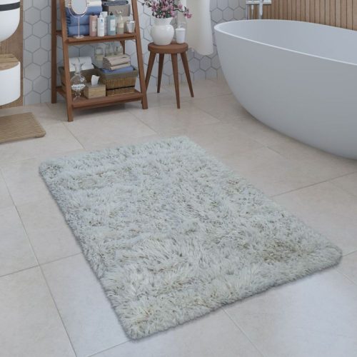 Shaggy monokróm fürdőszoba szőnyeg - krém 80 cm átmérőjű