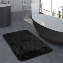 Hosszabb szőrű fürdőszoba szőnyeg - fekete 50x80 cm