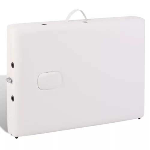  háromzónás krémfehér összecsukható masszázsasztal fa vázzal