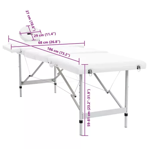 Krém Fehér Összecsukható Masszázságy 4 részes alumínium keret