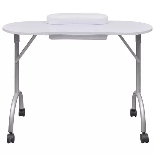 Fehér összecsukható manikűr asztal görgőkkel  