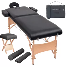    2 zónás fekete összecsukható 10 cm-es masszázsasztal és zsámoly
