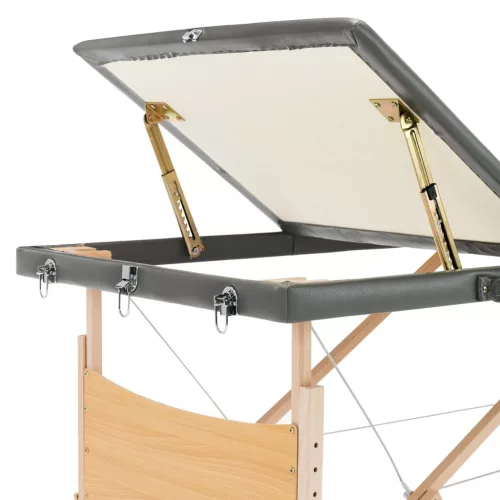  3 zónás antracitszürke masszázsasztal fa vázzal 186 x 68 cm