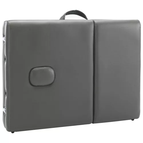  4 zónás antracitszürke masszázsasztal fa vázzal 186 x 68 cm