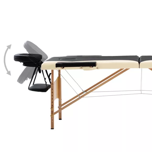  kétzónás fekete és bézs összecsukható fa masszázsasztal