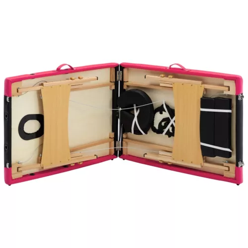  kétzónás fekete és rózsaszín összecsukható fa masszázsasztal