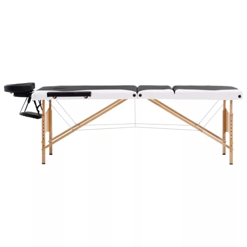  háromzónás fekete és fehér összecsukható fa masszázsasztal