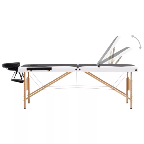   háromzónás fekete és fehér összecsukható fa masszázsasztal