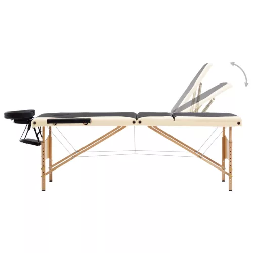   háromzónás fekete és bézs összecsukható fa masszázsasztal