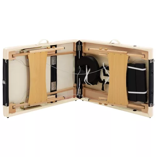   háromzónás fekete és bézs összecsukható fa masszázsasztal