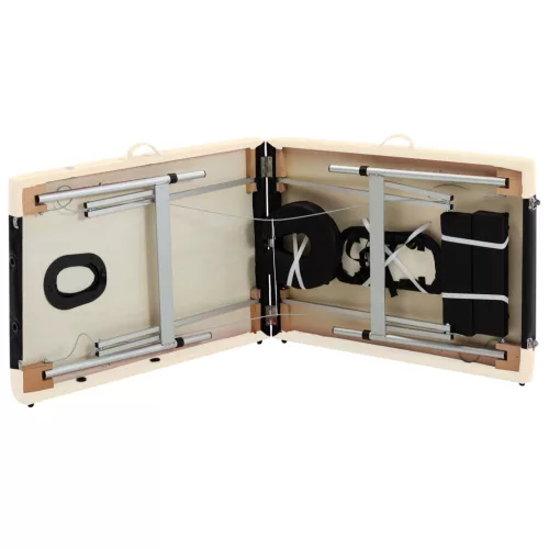  kétzónás fekete és bézs összecsukható alumínium masszázsasztal