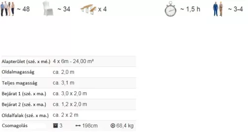 TP 4x6m standard rendezvénysátor, PE 450 - fehér