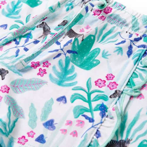 Ekrü és sötétmenta színű gyerekrövidnadrág húzózsinórral 140