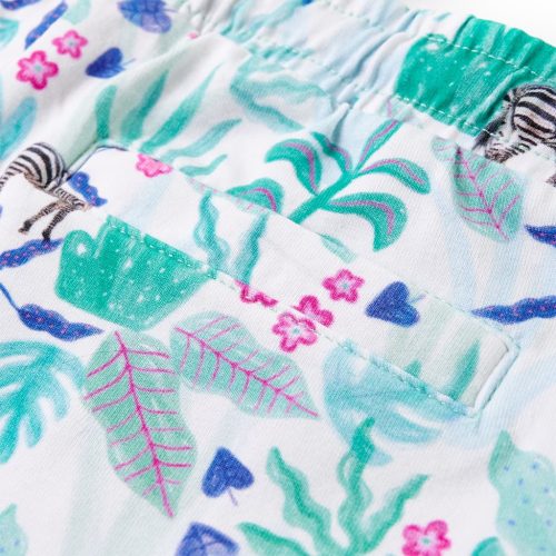 Ekrü és sötétmenta színű gyerekrövidnadrág húzózsinórral 140