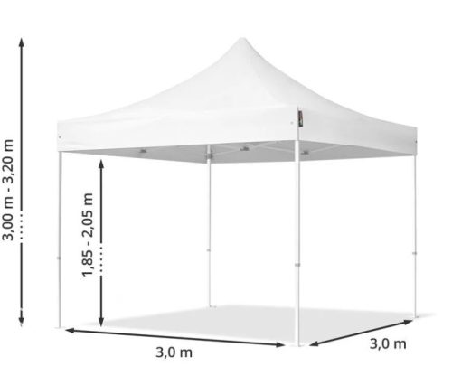 TP 3x3m összecsukható acél pavilon, 2 db oldalfallal - fekete