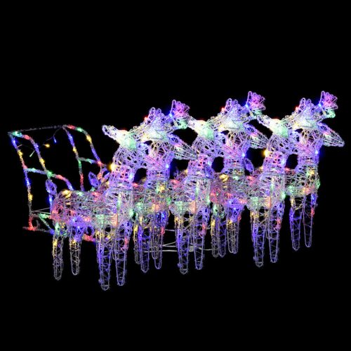 VID akril rénszarvasos-szános karácsonyi dekoráció 320 LED-del - színes