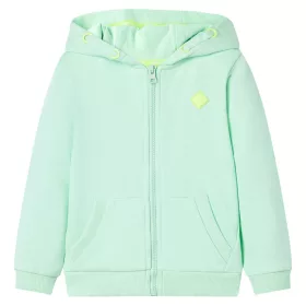 Élénkzöld kapucnis gyerekpulóver cipzárral 116