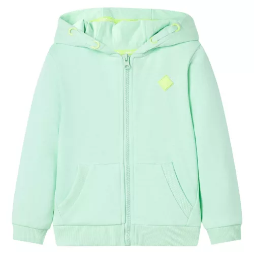 Élénkzöld kapucnis gyerekpulóver cipzárral 116