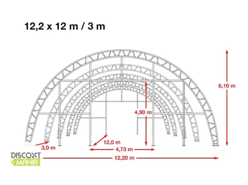 TP HIGHLANDER 12,2x12m erősített ipari sátorcsarnok / mezőgazdasági sátor nehezen éghető PRIMEtex 2300 ponyvával