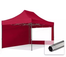   Professional összecsukható sátrak PREMIUM 350g/m2 ponyvával, acélszerkezettel, 2 oldalfallal, panoráma ablakkal - 3x4,5m bordó