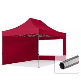   TP 3x4,5m összecsukható 750N acél vázas pavilon, 2 db oldalfallal - bordó