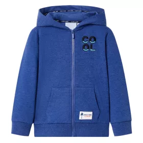 Sötétkék melange kapucnis gyerekpulóver cipzárral 104