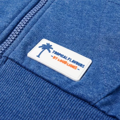 Sötétkék melange kapucnis gyerekpulóver cipzárral 104