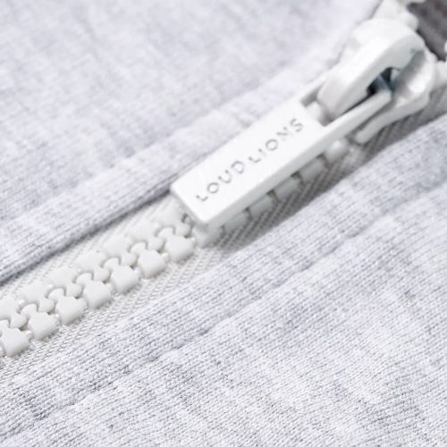 Szürke kapucnis gyerekpulóver cipzárral 92