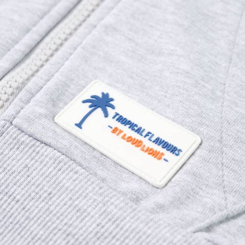 Szürke kapucnis gyerekpulóver cipzárral 92