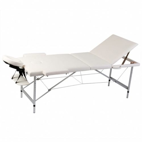 VID Krem bijeli sklopivi masažni trodijelni stol s aluminijskim okvirom