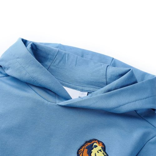 Kék és halvány sárga kapucnis gyerekpulóver 104