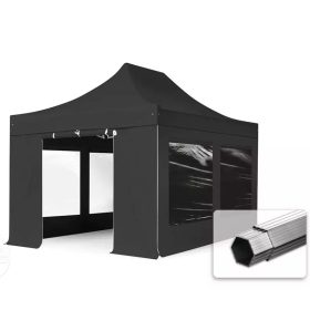   TP 3x4,5m összecsukható 800N alumínium pavilon, 4 db oldalfallal - fekete