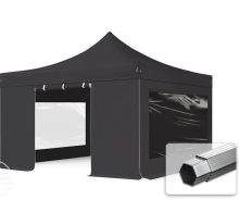   Professional összecsukható sátrak PROFESSIONAL 400g/m2 ponyvával, alumínium szerkezettel, 4 oldalfallal, panoráma ablakkal - 4x4m fekete