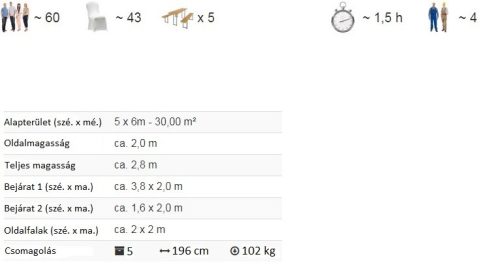 TP 5x6m standard rendezvénysátor, PVC 700 - fehér
