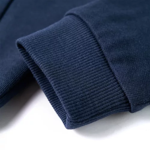 Sötétkék melange és narancs kapucnis gyerekpulóver 104