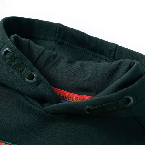 Sötétzöld kapucnis gyerekpulóver 140