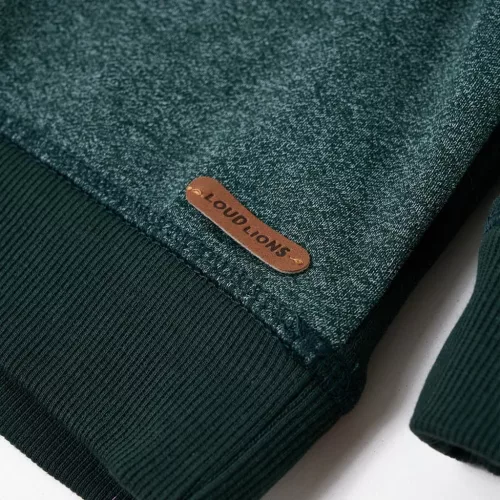 Sötétzöld kapucnis gyerekpulóver 140