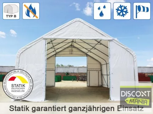 TP Everest 8x16m 3m oldalmagas raktársátor nehezen éghető PRIMEtex 2300 ponyvával, szürke