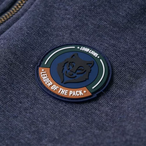 Sötétkék melange kapucnis gyerekpulóver cipzárral 92