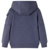 Sötétkék melange kapucnis gyerekpulóver cipzárral 116