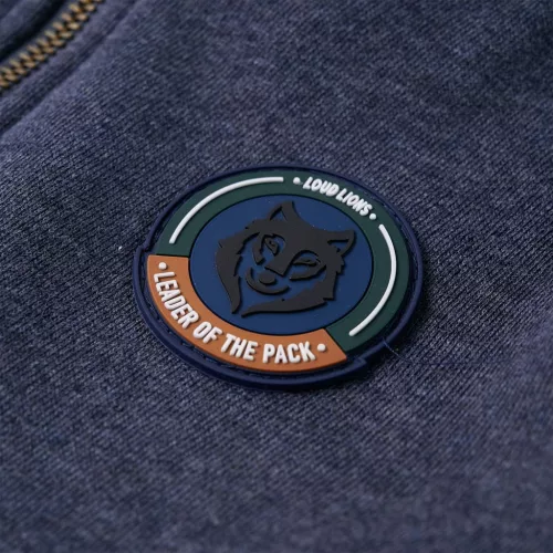 Sötétkék melange kapucnis gyerekpulóver cipzárral 116