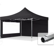   Professional összecsukható sátrak PROFESSIONAL 400g/m2 ponyvával, alumínium szerkezettel, 2 oldalfallal, panoráma ablakkal - 4x4m fekete