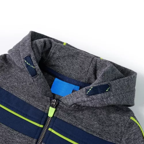 Szürke melange kapucnis gyerekpulóver cipzárral 104