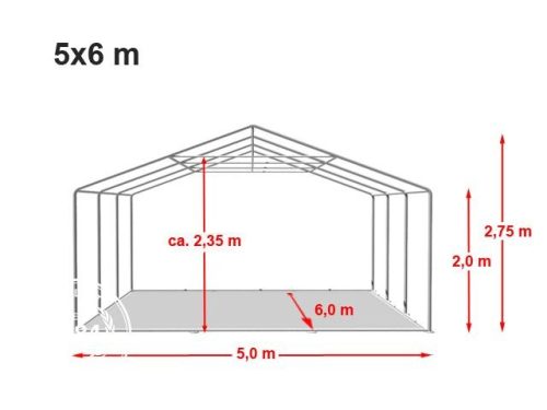 TP 5x6m erősített rendezvénysátor, PVC 750 - fehér